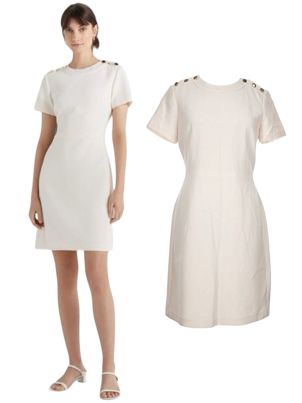 $246 Club Monaco Classic Short Sleeve White Shift Dress with Shoulder Buttons
